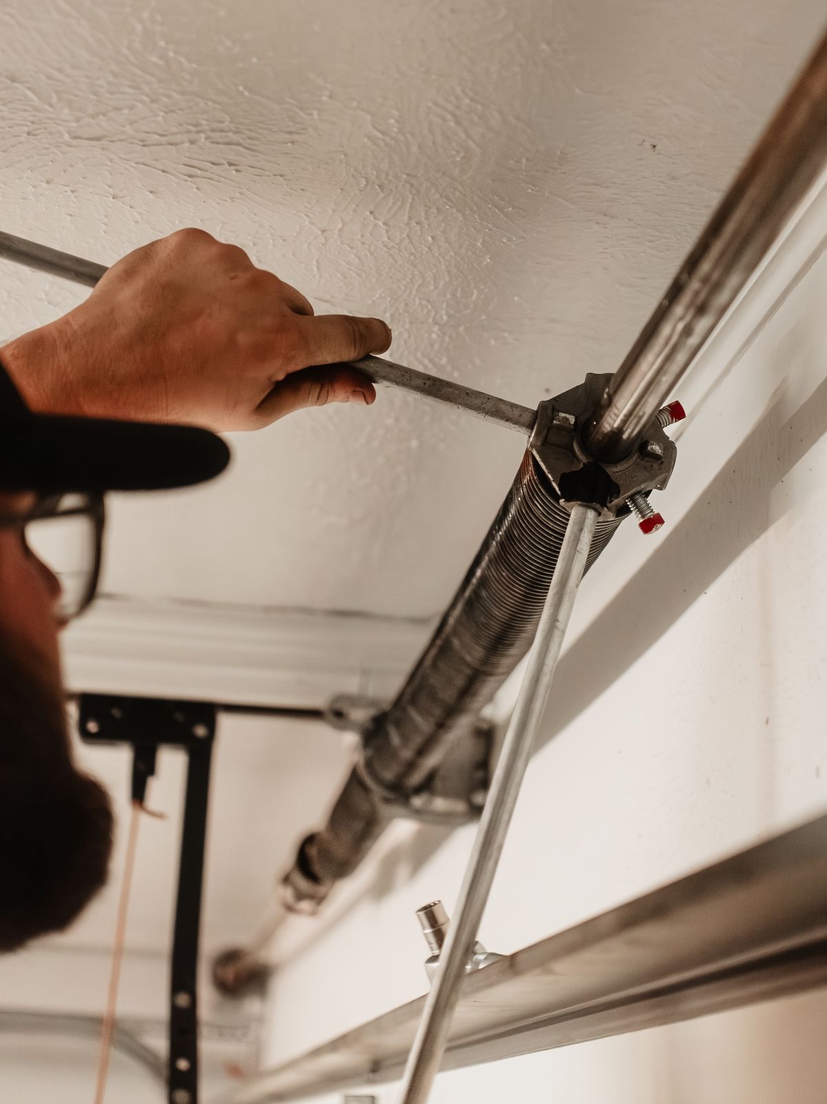 Garage door technician at work
